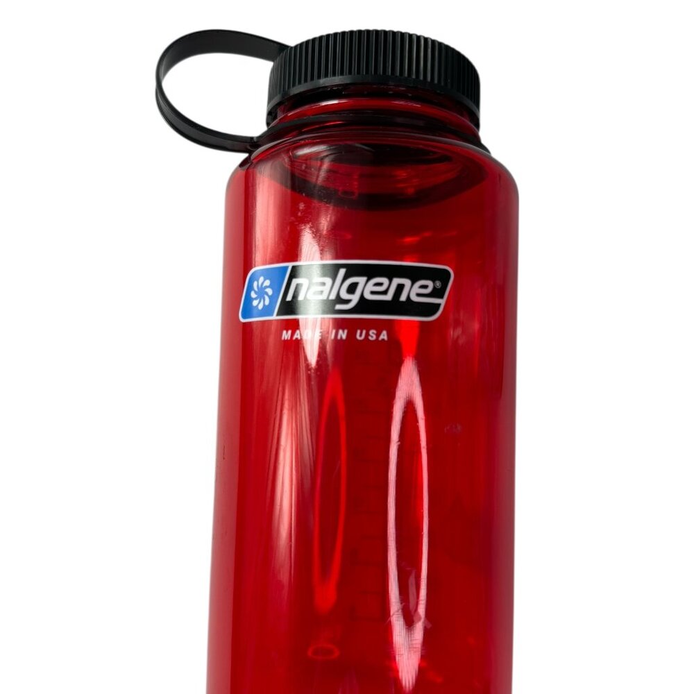 Nalgene Plastic Water Bottle.  Red with Black Lid Wide mouth 32 Oz Classic